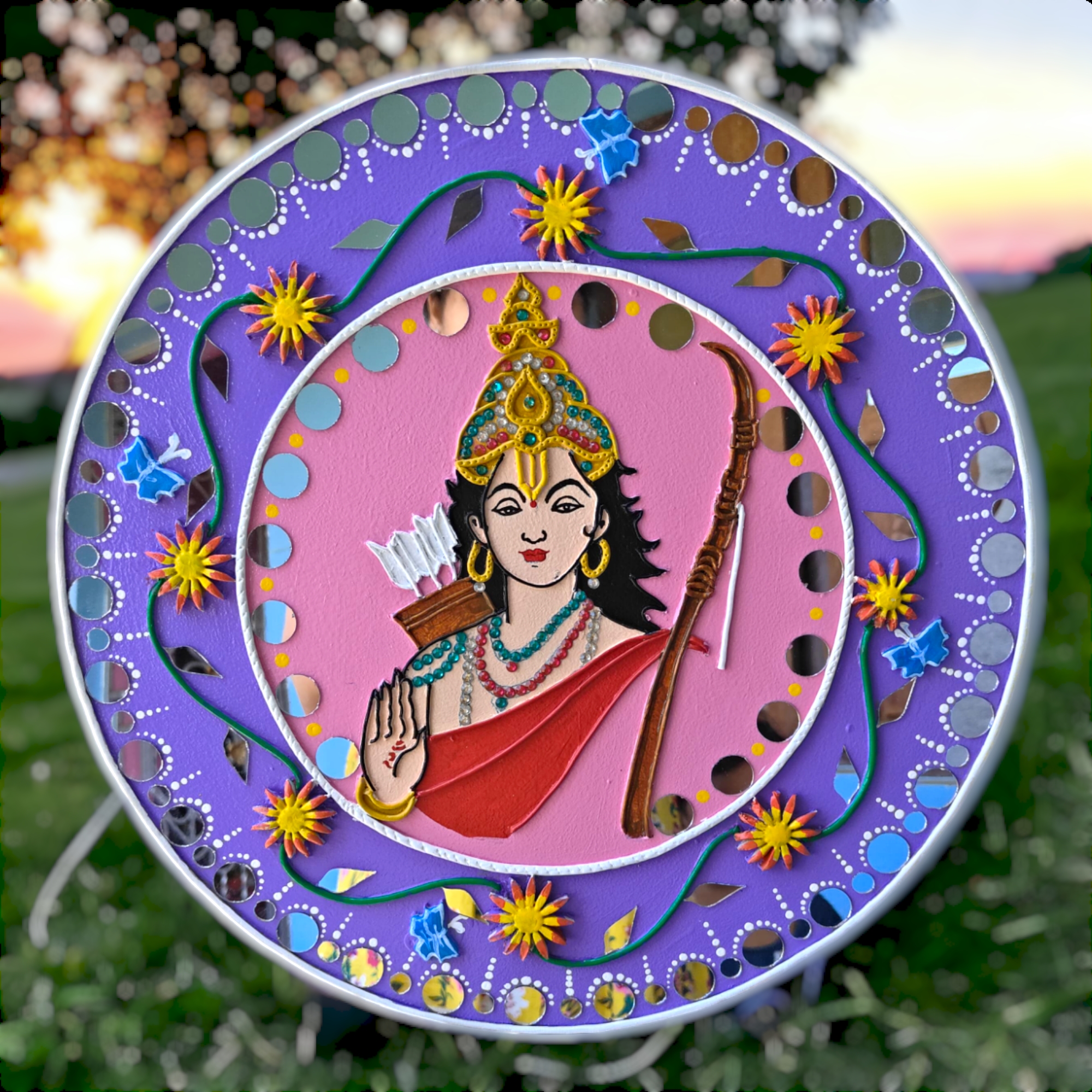 16" Handmade Shri Ramji Traditional Lippan Art Wall Decor
