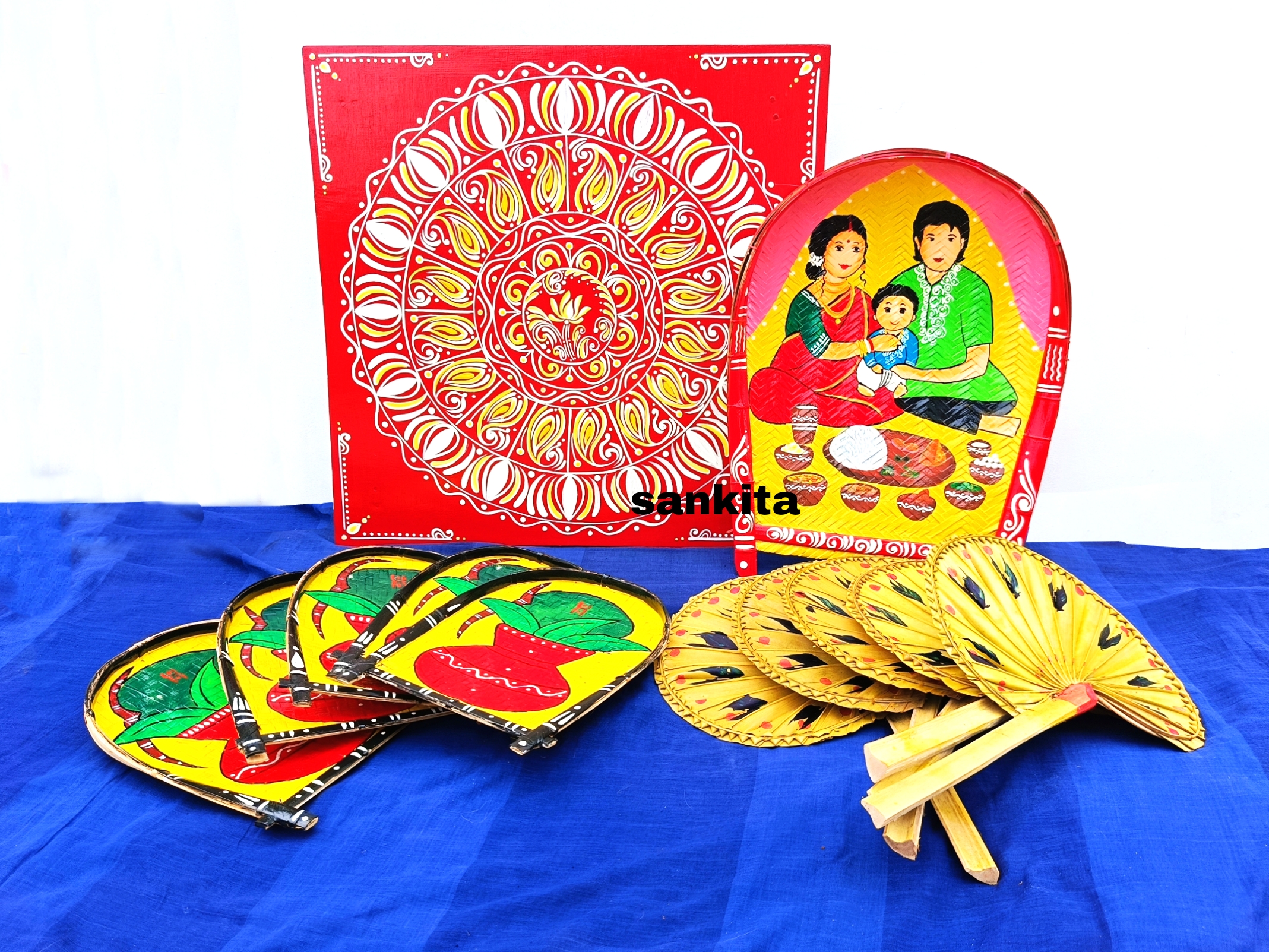 annaprashan set, bengali annaprashan decoration, mukhe vat, handpainted kulo, annaprashan chowki, kulo, tal patar pakha, rice ceremony,