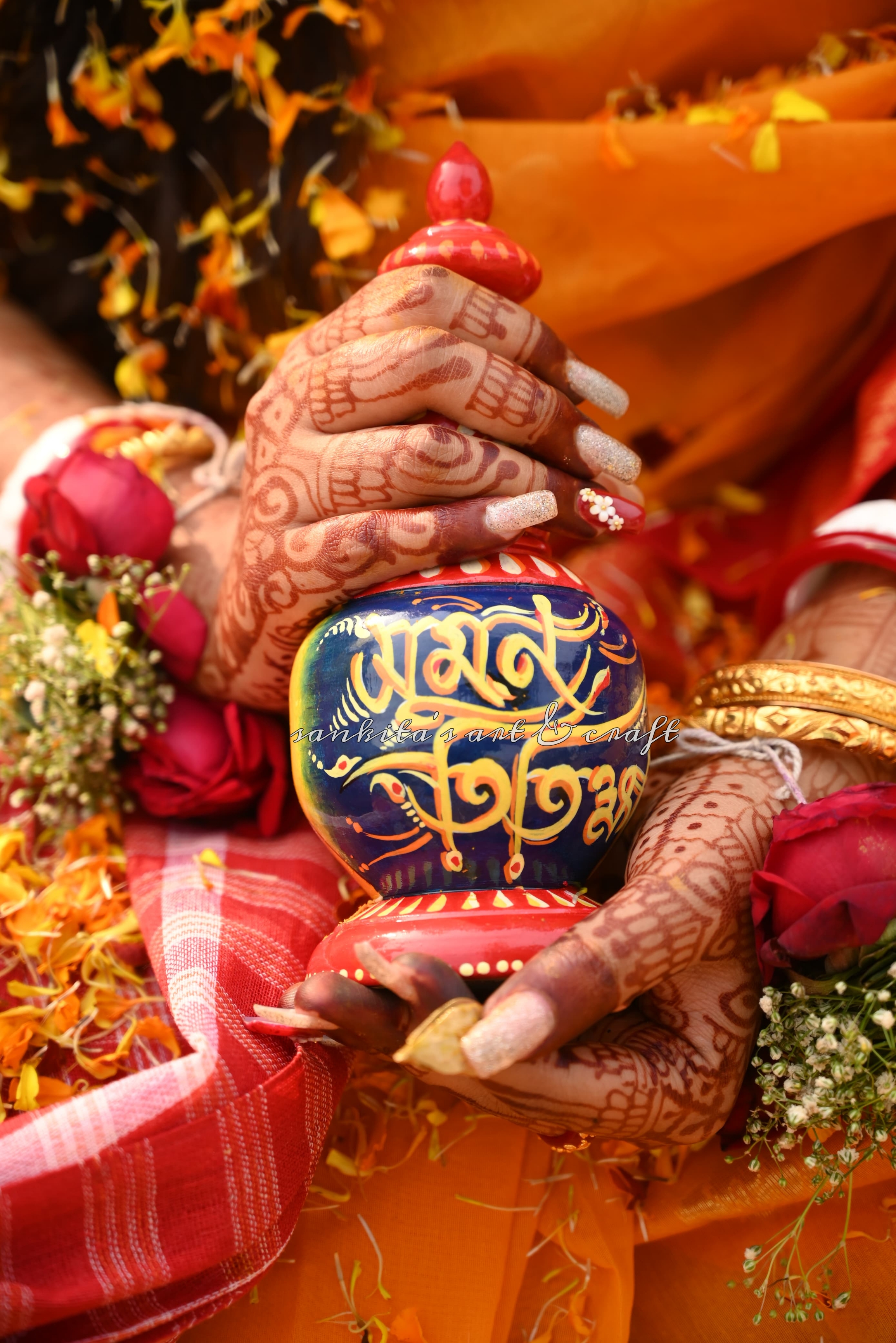 Bengali wedding gachkouto, handpainted gachkouto trending shape