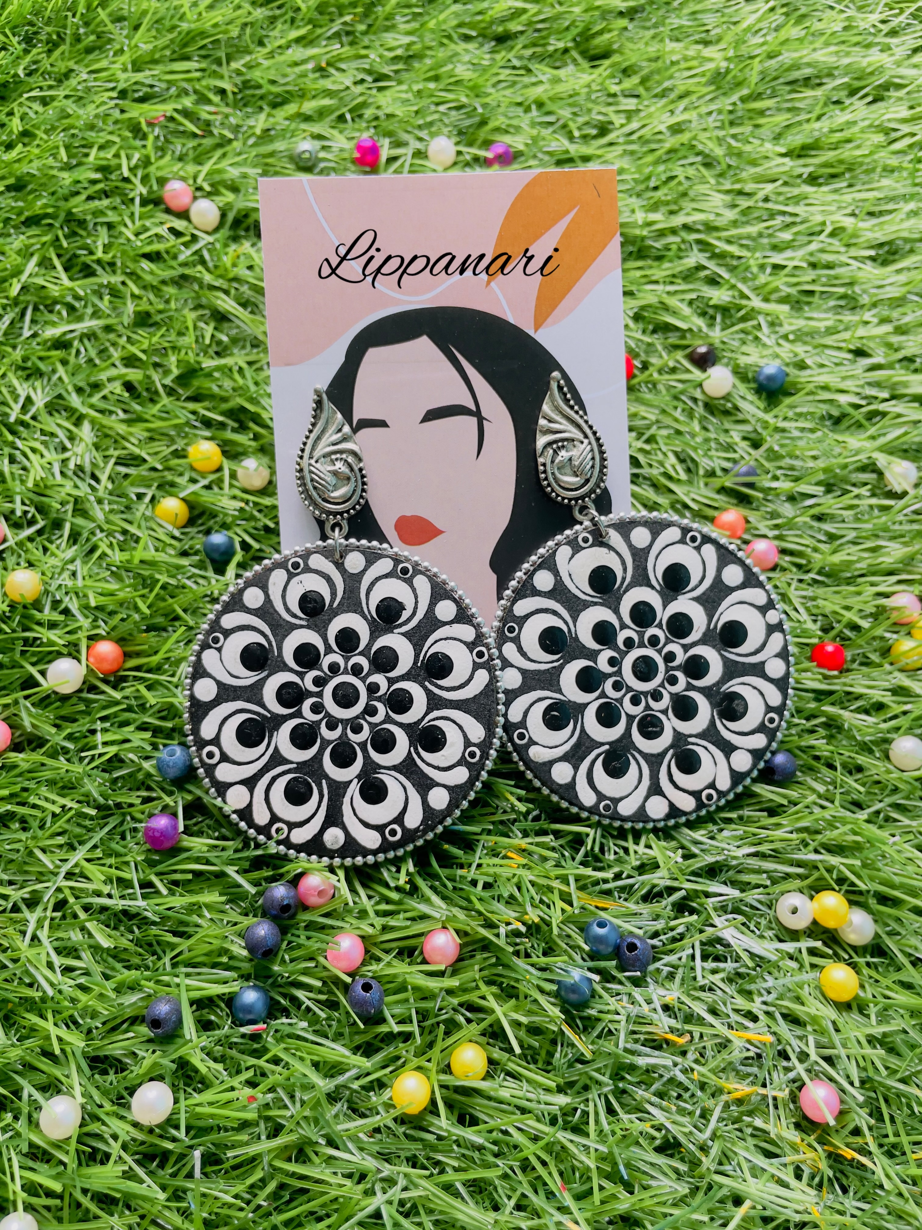 Black and white mandala earrings