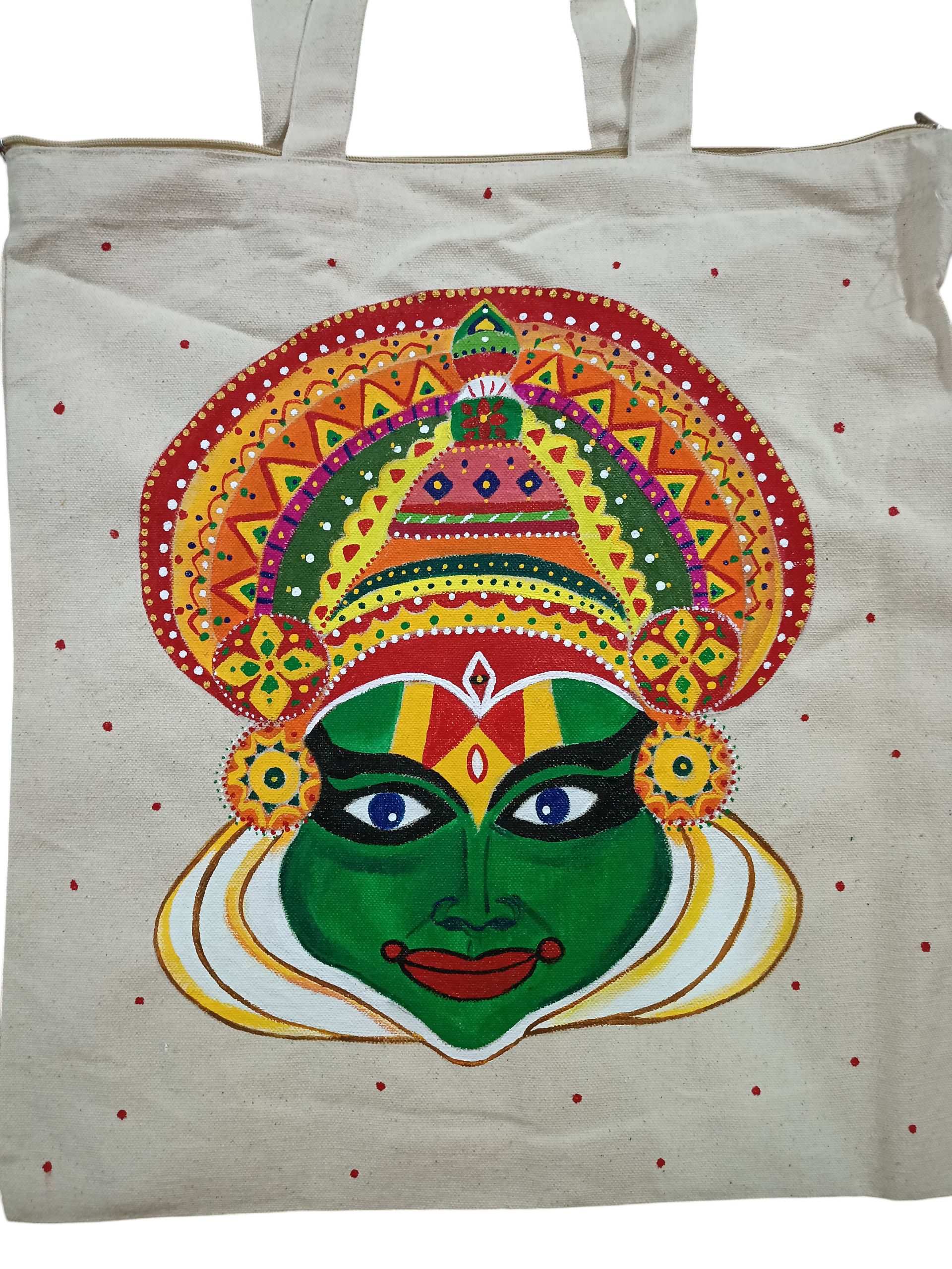Customized Handpainted Tote Bag, Kathakali Face Design