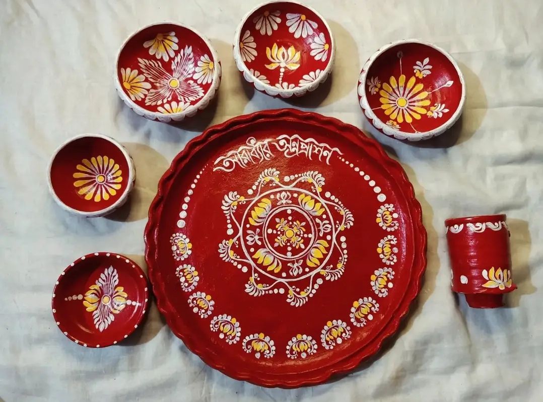 Customized teracotta dinner plate bowl & glass set