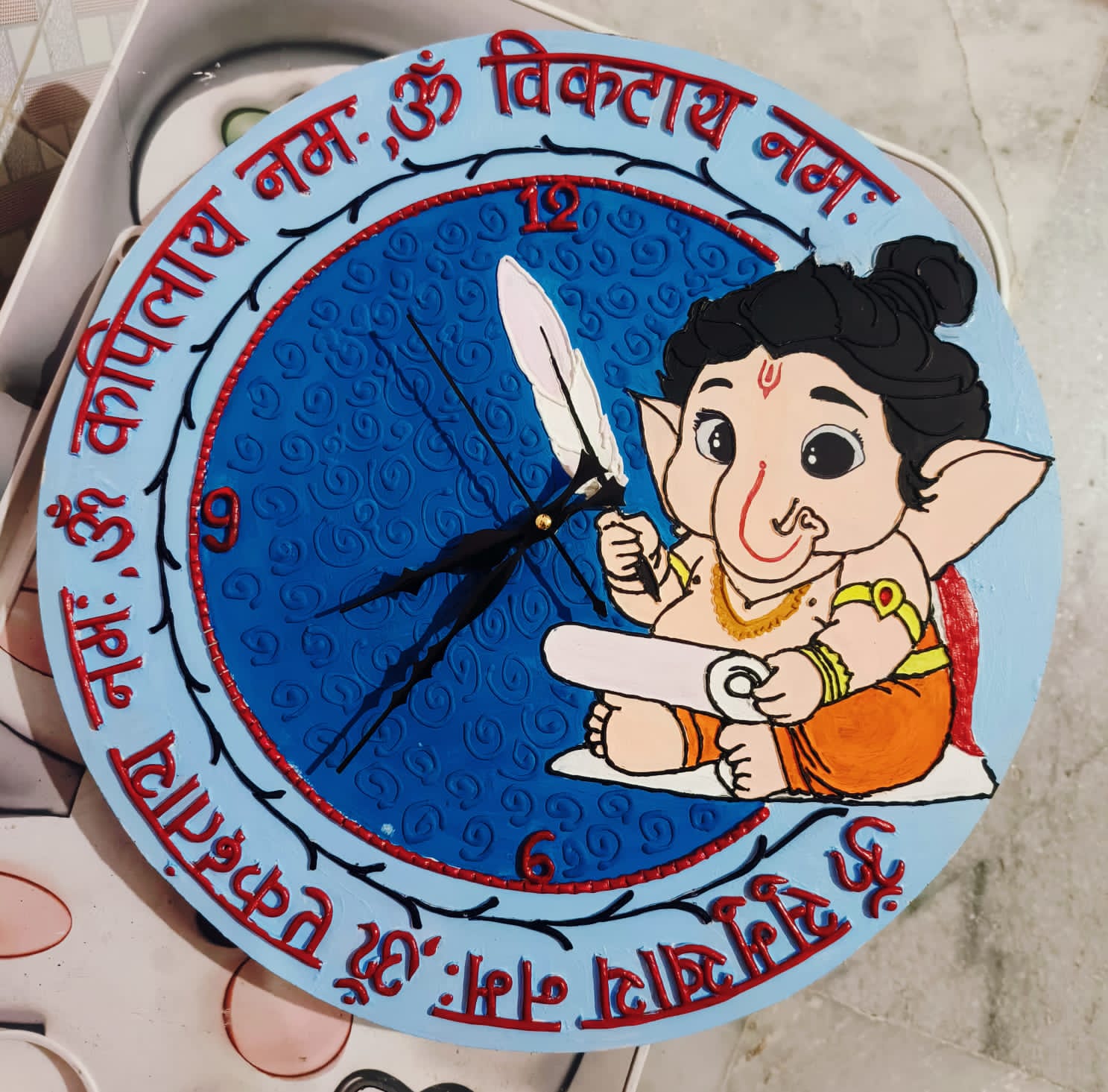 Ganesha lippan art wall clock for living room