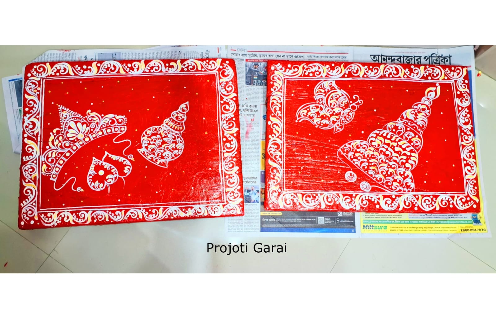 Hand Painted Wedding Wooden Biyer Piri Design
