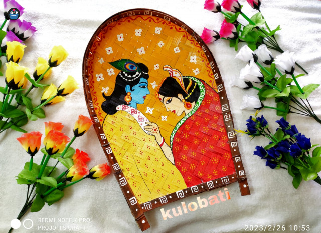 Hand printed Lord krishna  And Devi Rukmini  spiritual  art  on kulow