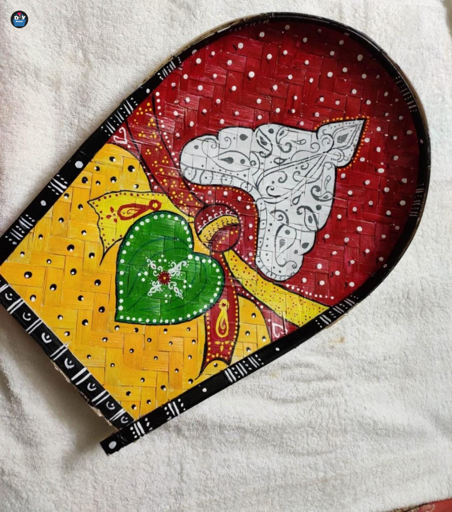 hand printed  Red and yellow  background Combined  wedding kulo design