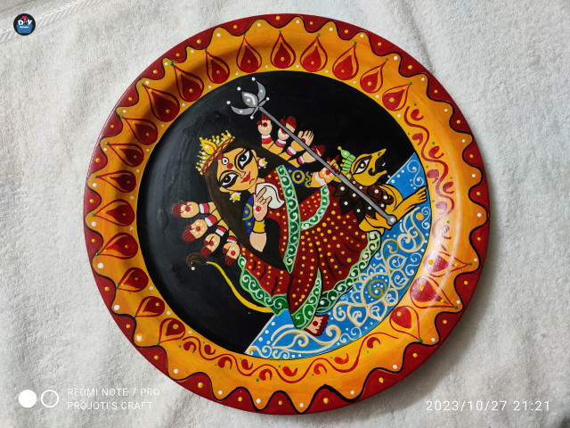 Handicraft Hand Painted Dasabhuja Devi Durga Plate Art