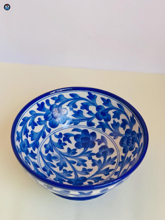 Handmade Blue Pottery Serving Bowl