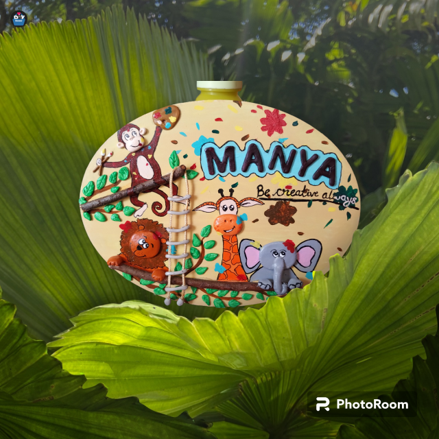 Handmade Kid's nameboard on jungle theme in size of 12*8