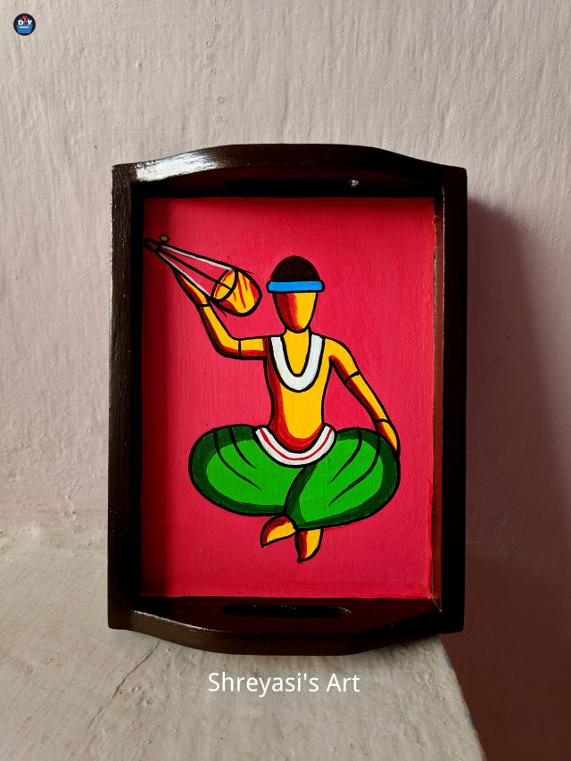 Handpainted wooden decorative serving tray, Table decor.