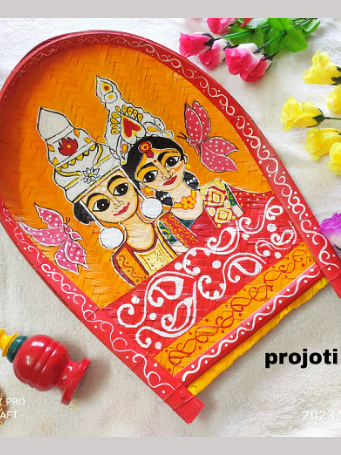 Handprinted yellow background bor bou kulo art