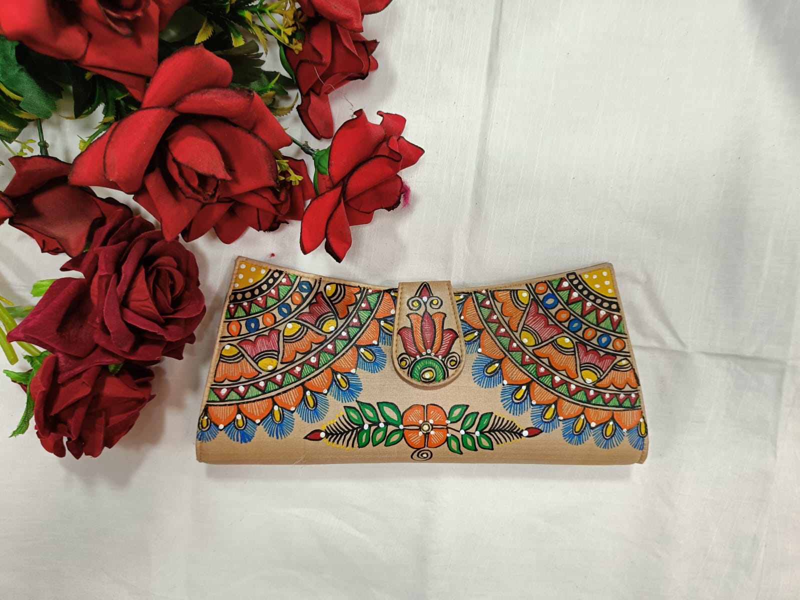 Handpainted Madhubani clutch bag / ladies purse