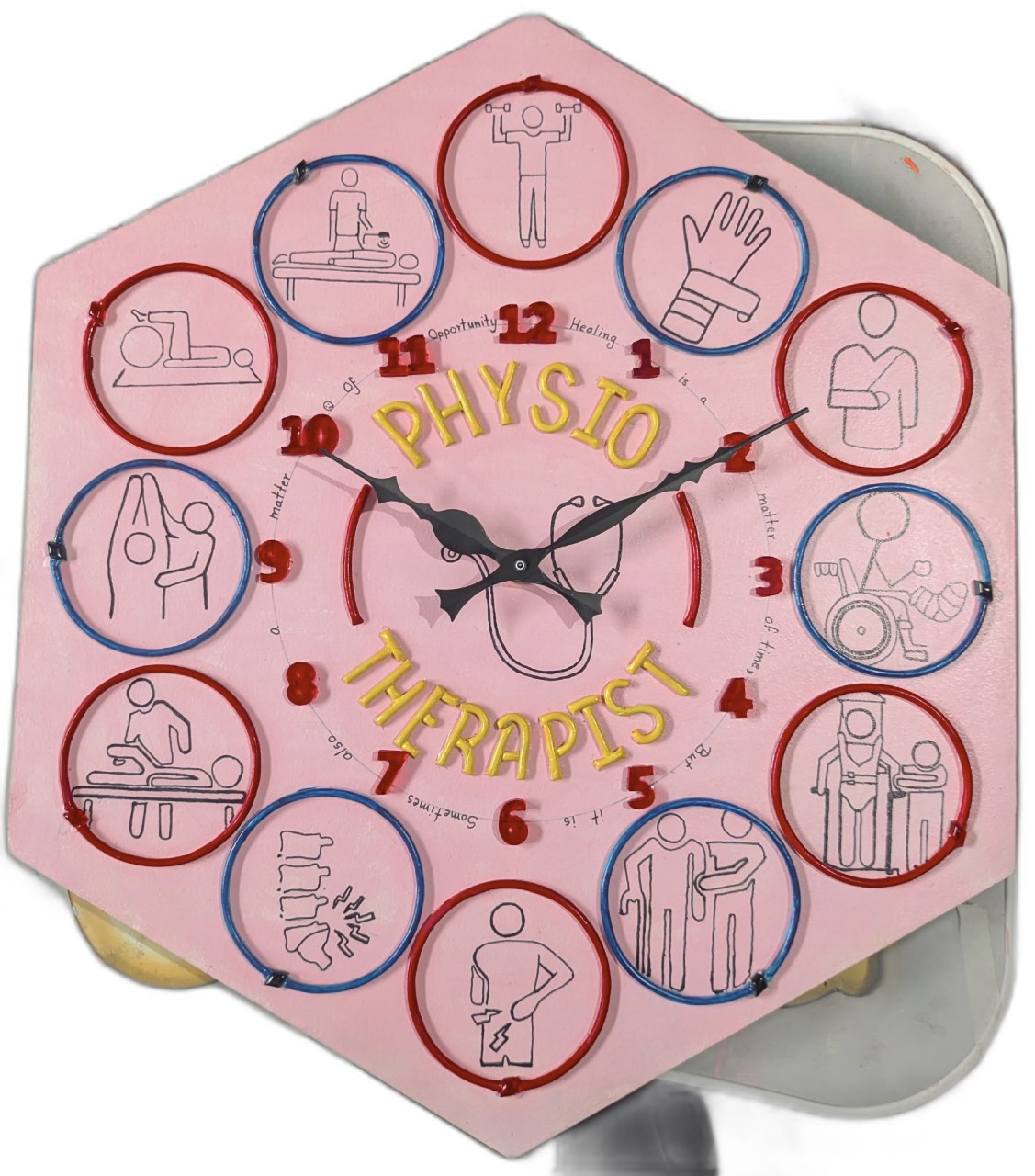 Love physiotherapist wall clock with 3d border