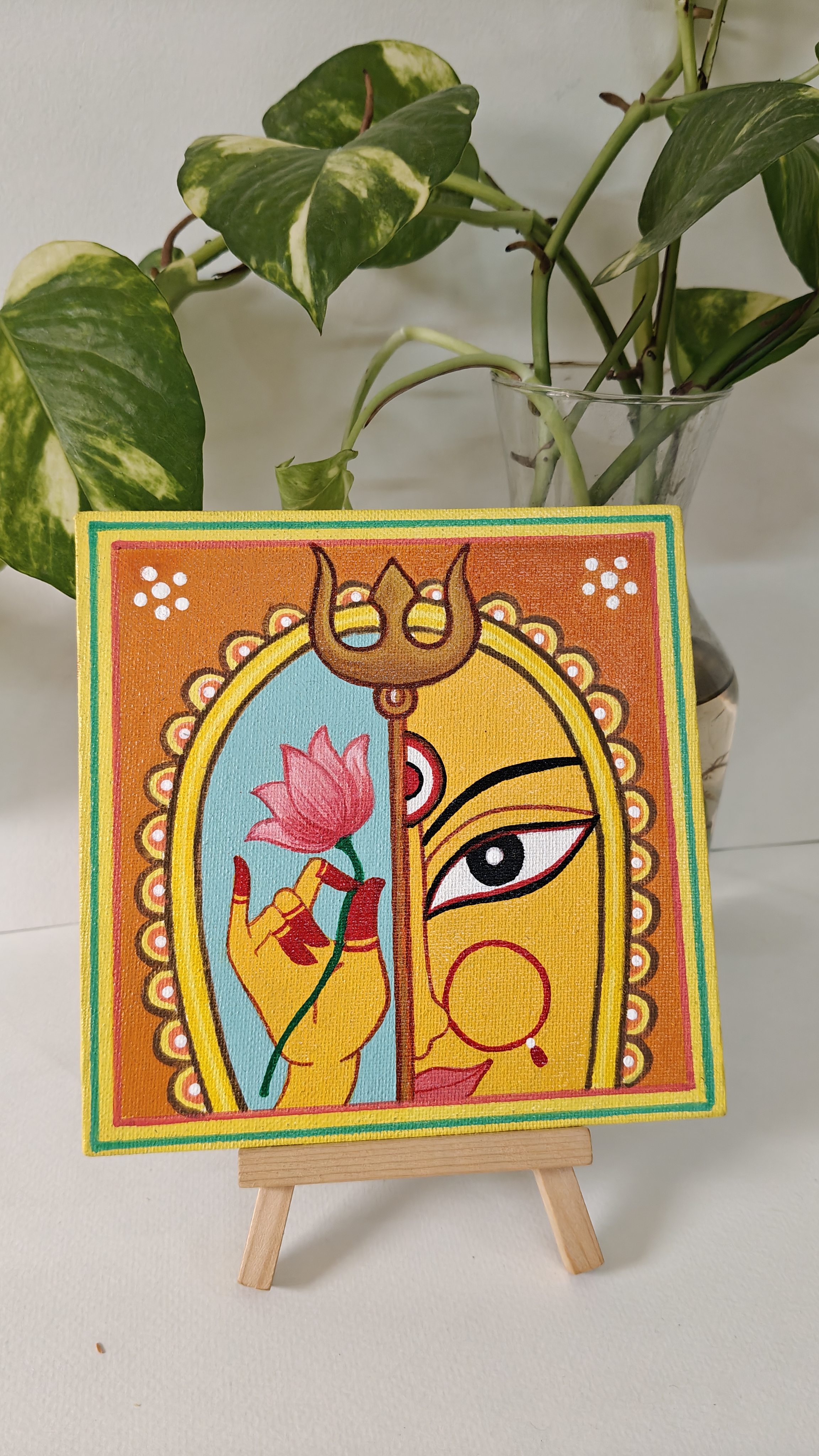 Ma Durga painting on 6" square canvas board with e
