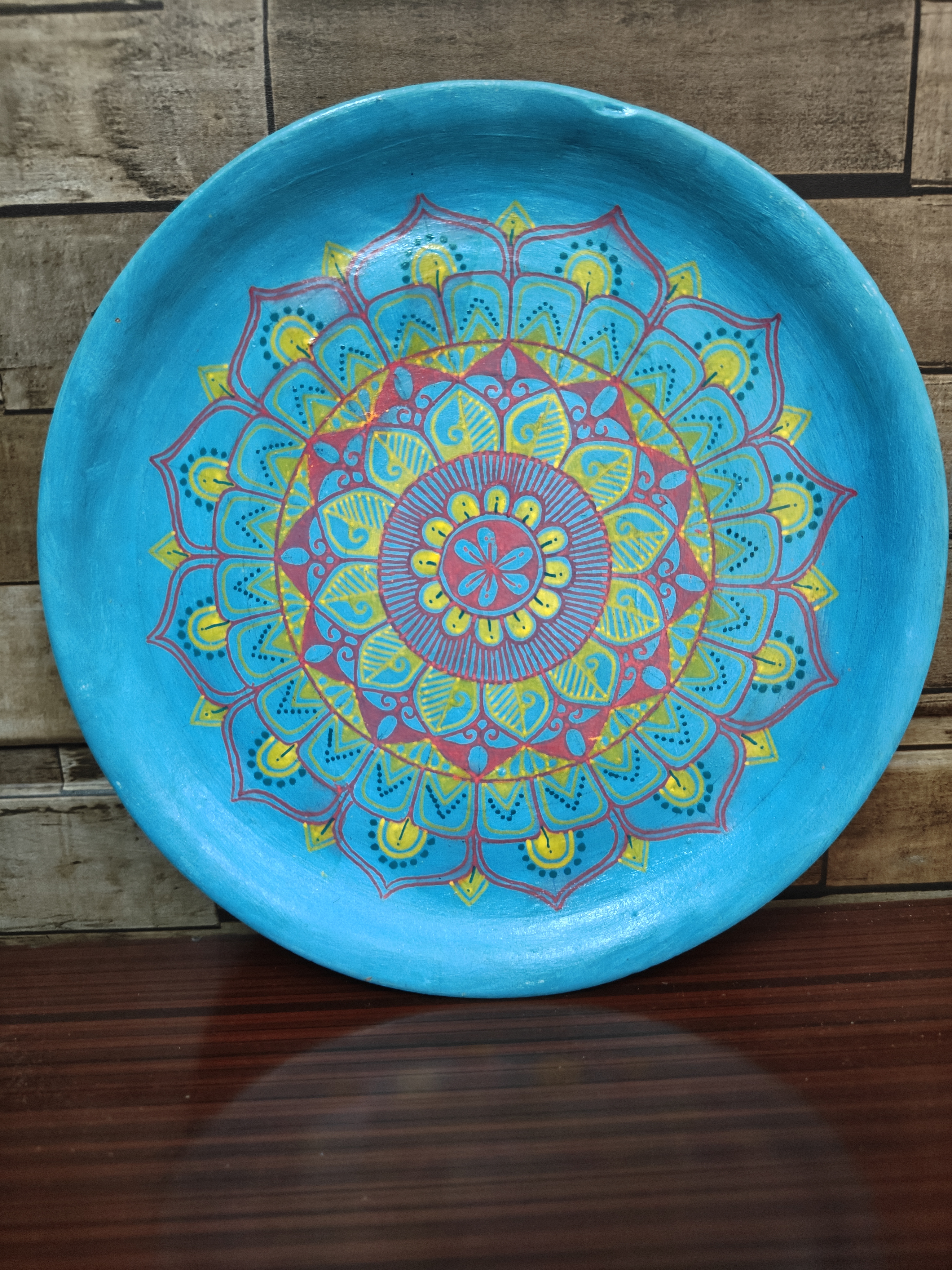 Mandala artwork terracotta wall plate 8"