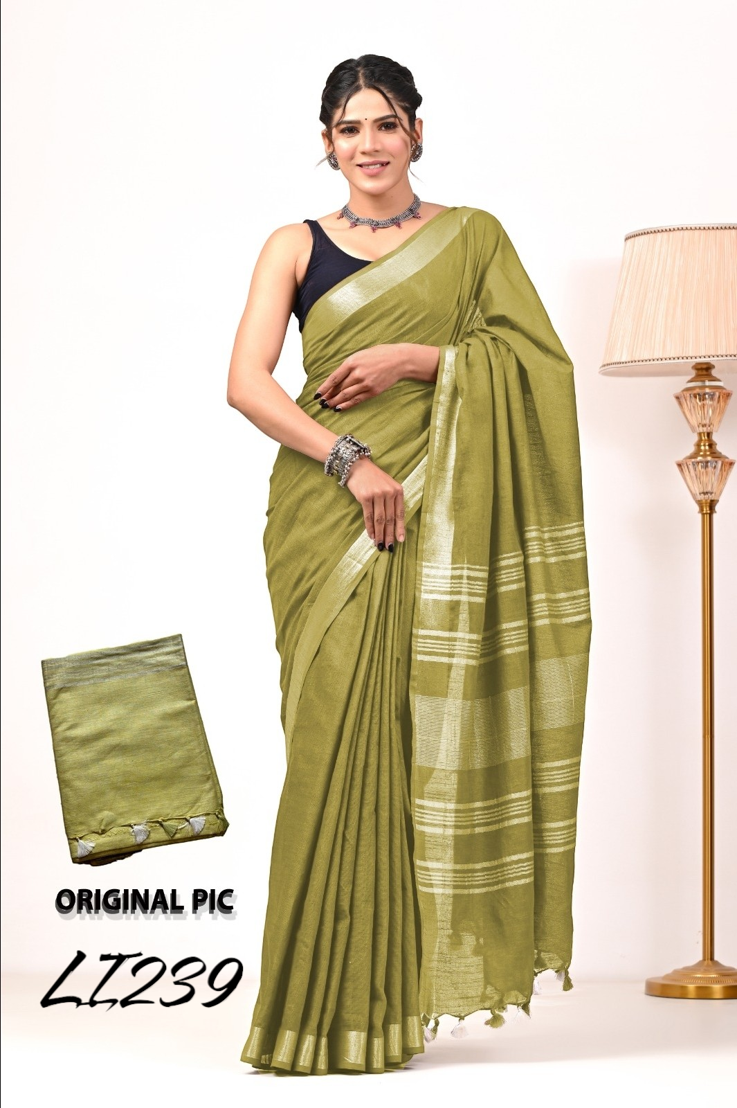 MEHNDI GREEN SAREE IN LINEN