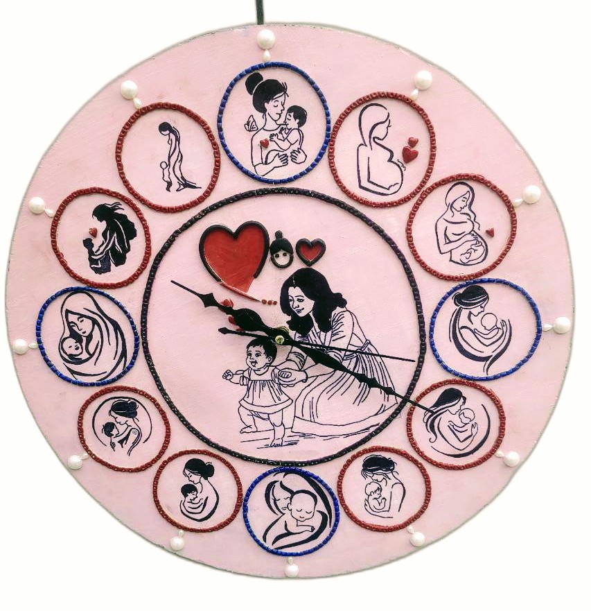 Mother's special Lippan art wall clock for pregnant women and mother