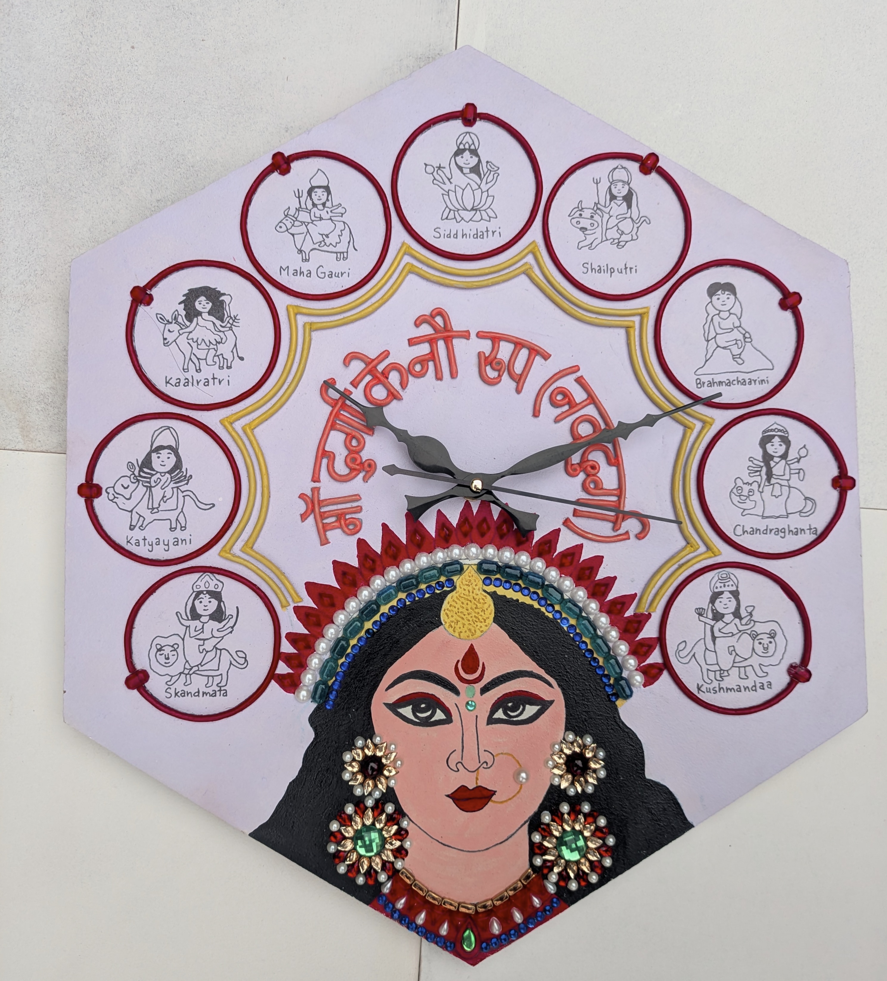 Nav durga lippan art wall clock for living room and home