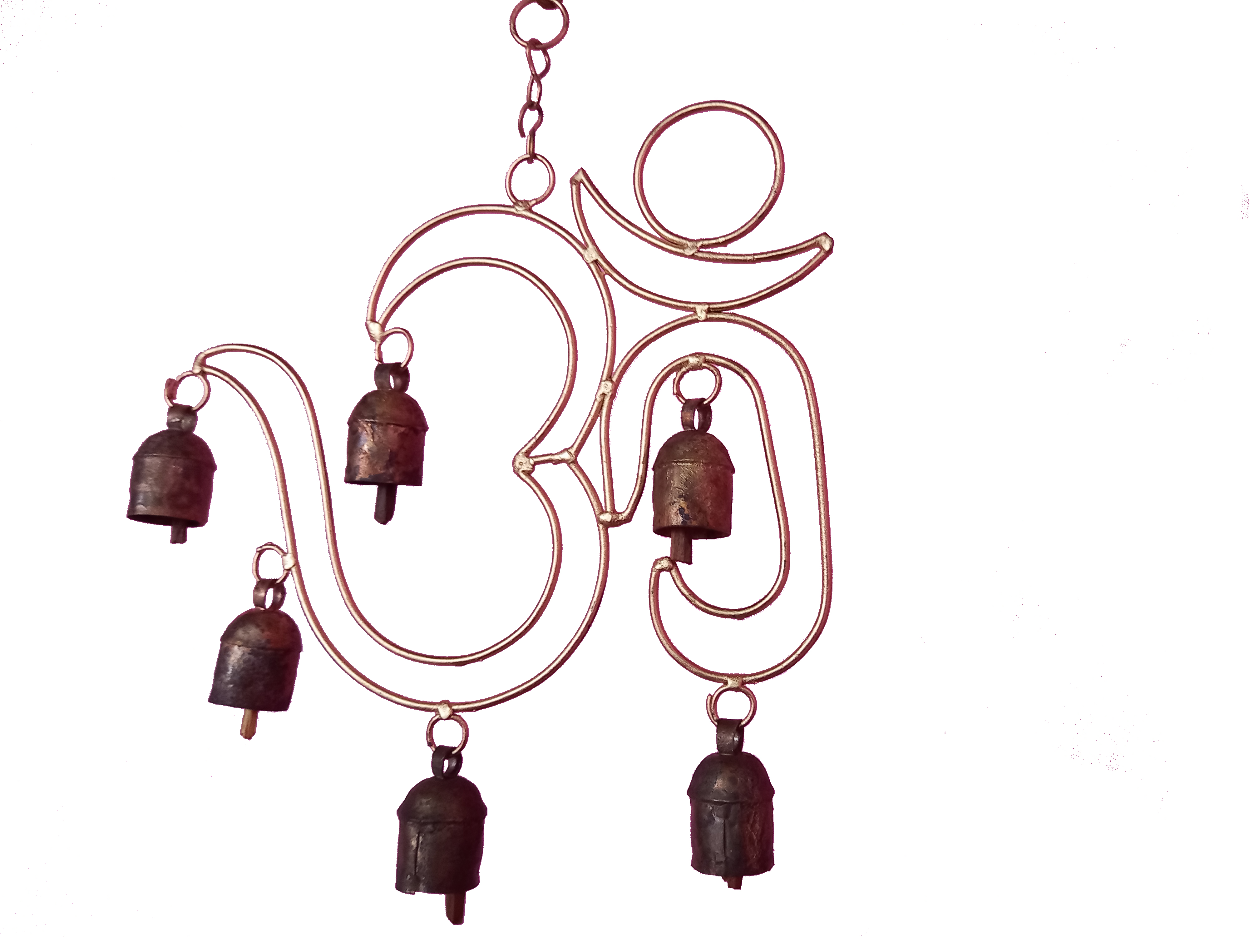 New Zummar House Handmade Metal Art Om Chime with 6 Copper Coated Kutch Metal Bells/Wind Chimes Bell/Gold Color Chime and Brown Bells/coppper Bell
