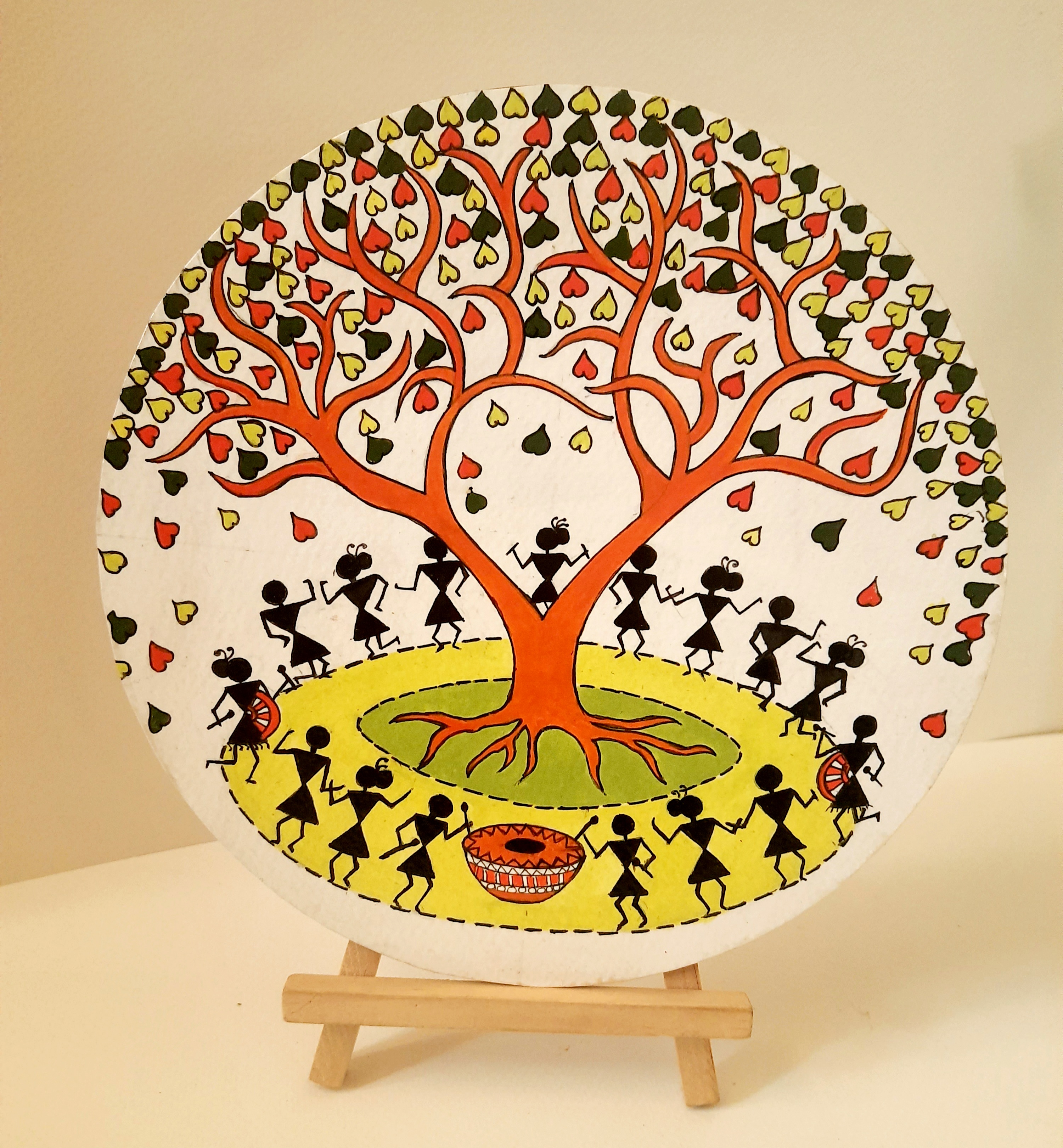 warli-painting-of-village-life-on-8-round-mdf-plate-with-stand-3-1_1716496322.jpg