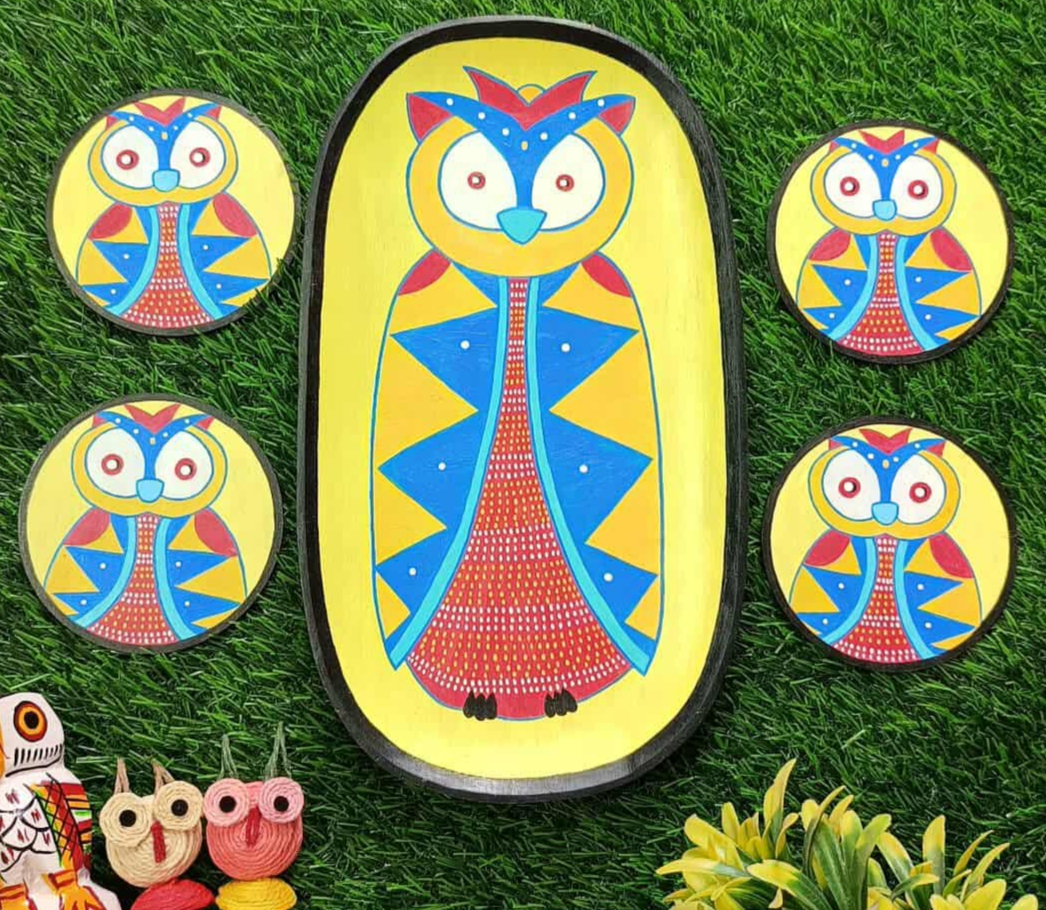 Wooden tray with coaster set